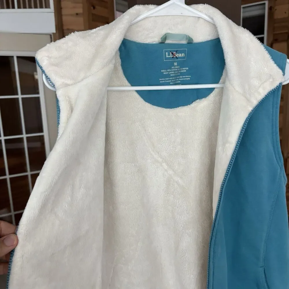 L.L.Bean Vest Women M  Sherpa Lined Turquoise Blue Soft Fleece Outdoors Spring